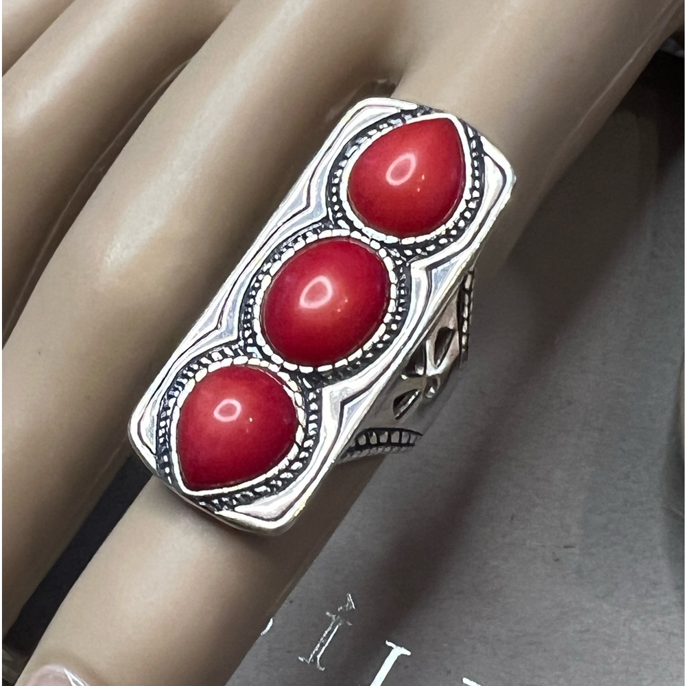 NEW Silpada Red Coral Triple Gemstone Statement Ring Sterling Silver .925 Size 6